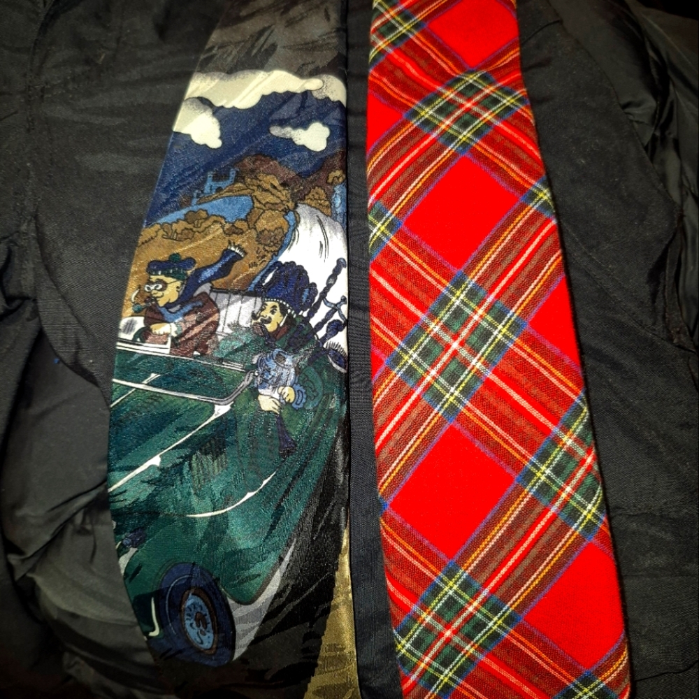 Classic Red Plaid and Bagpipers Print Ties